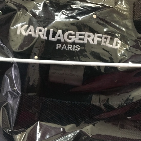 VEUC Karl Lagerfeld P-Dress Navy Pearl Detailing Mesh Neckline Size 4 - Picture 4 of 5